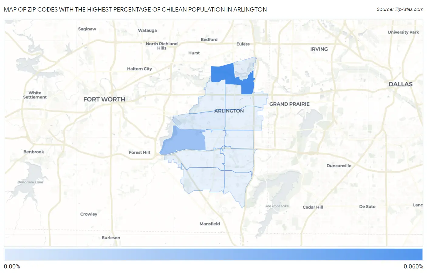 Zip Codes with the Highest Percentage of Chilean Population in Arlington Map