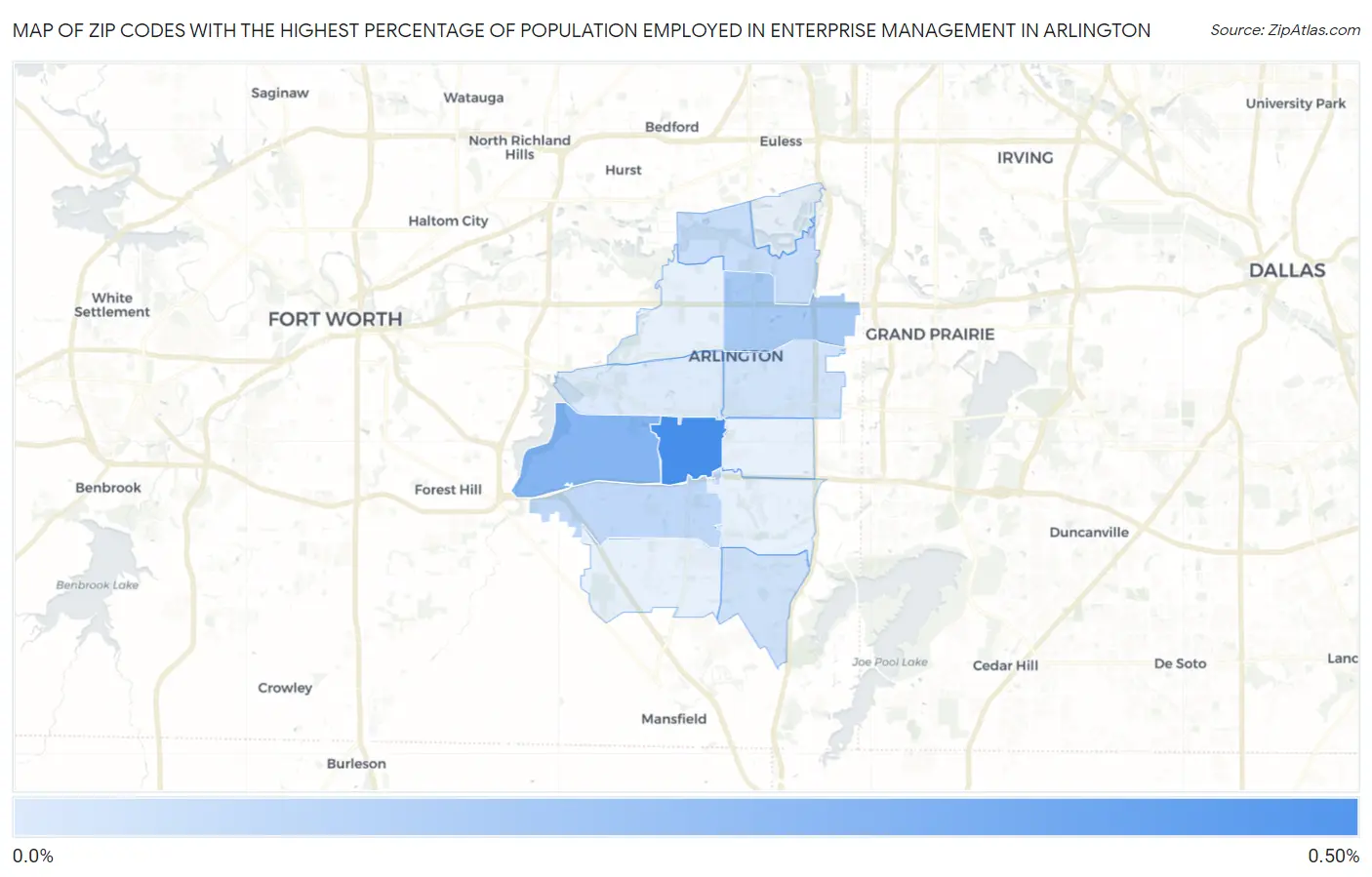 Zip Codes with the Highest Percentage of Population Employed in Enterprise Management in Arlington Map