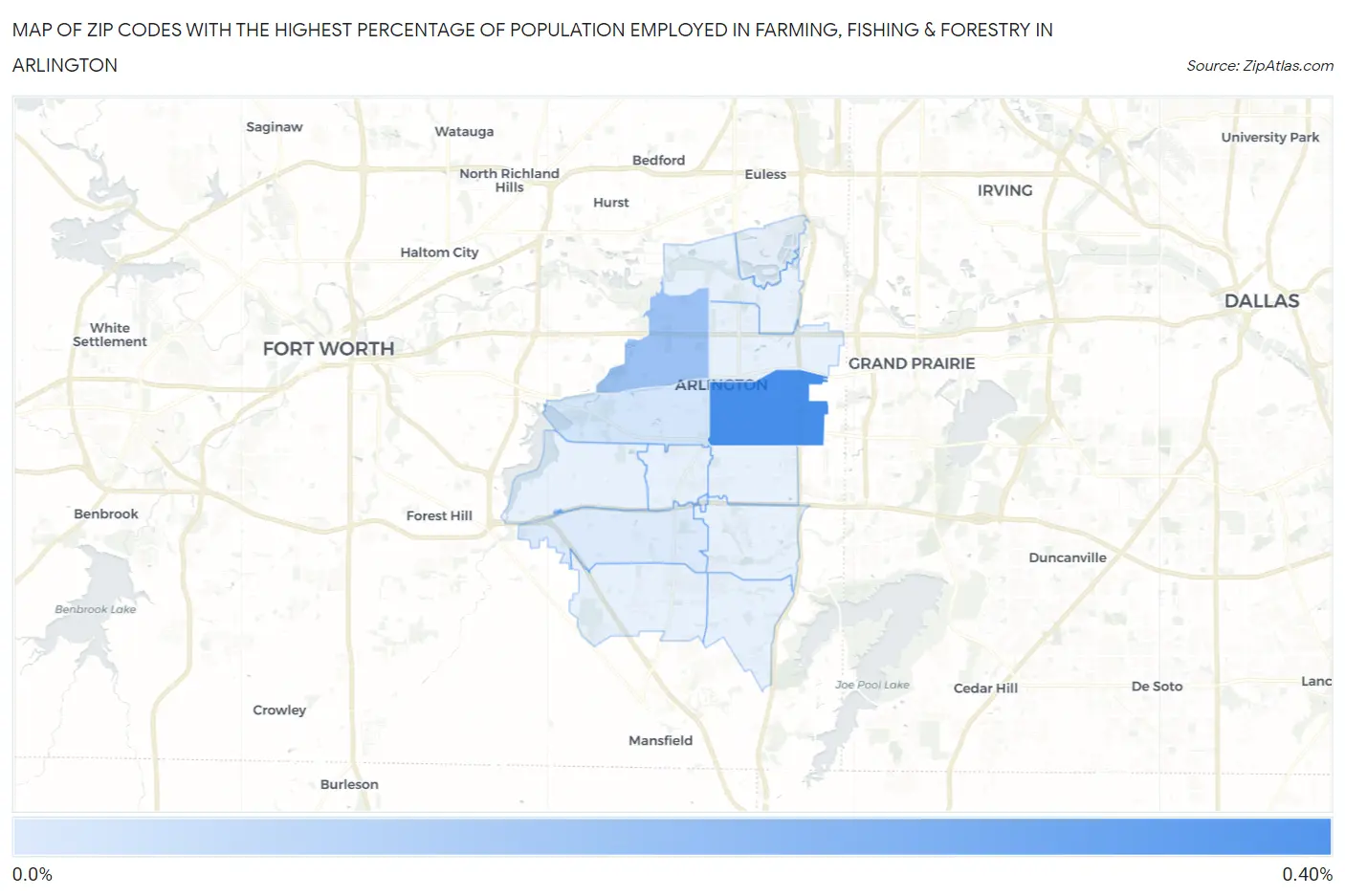 Zip Codes with the Highest Percentage of Population Employed in Farming, Fishing & Forestry in Arlington Map