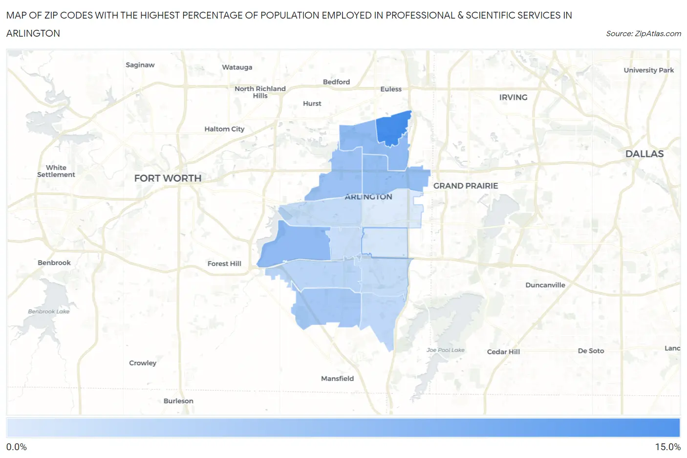 Zip Codes with the Highest Percentage of Population Employed in Professional & Scientific Services in Arlington Map