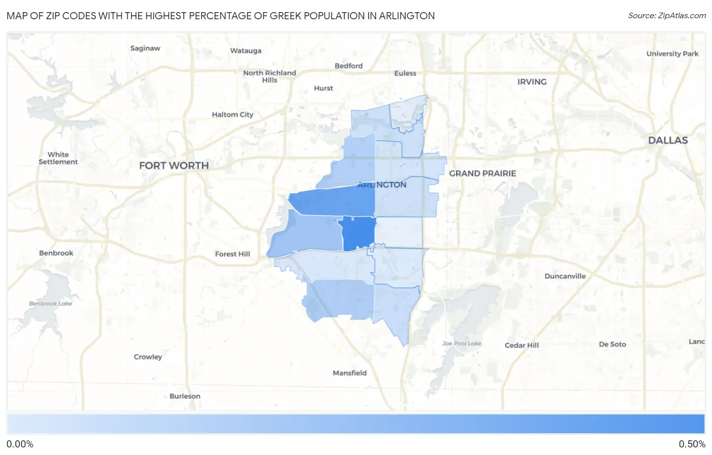 Zip Codes with the Highest Percentage of Greek Population in Arlington Map
