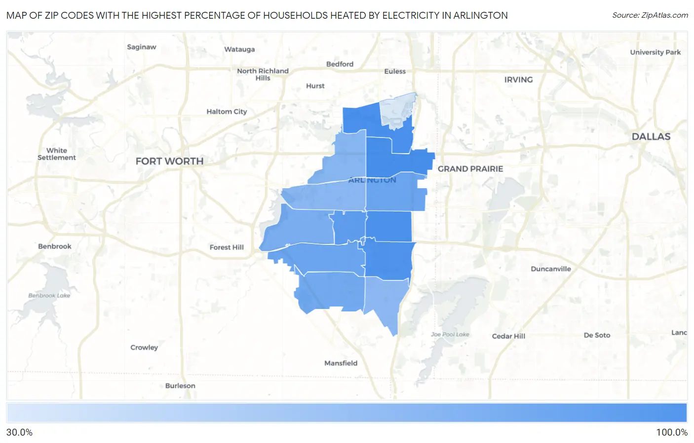 Zip Codes with the Highest Percentage of Households Heated by Electricity in Arlington Map