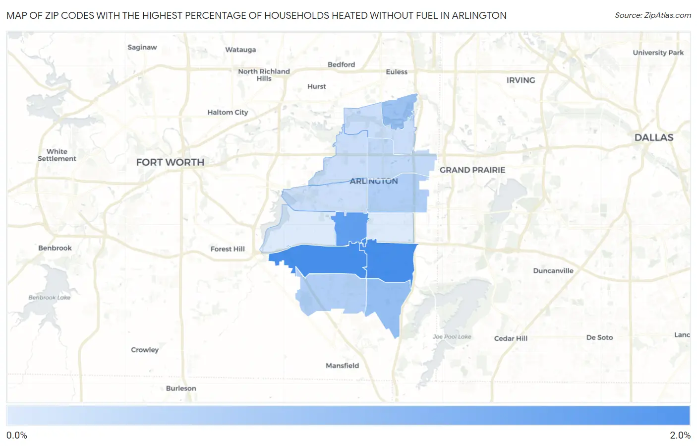 Zip Codes with the Highest Percentage of Households Heated without Fuel in Arlington Map