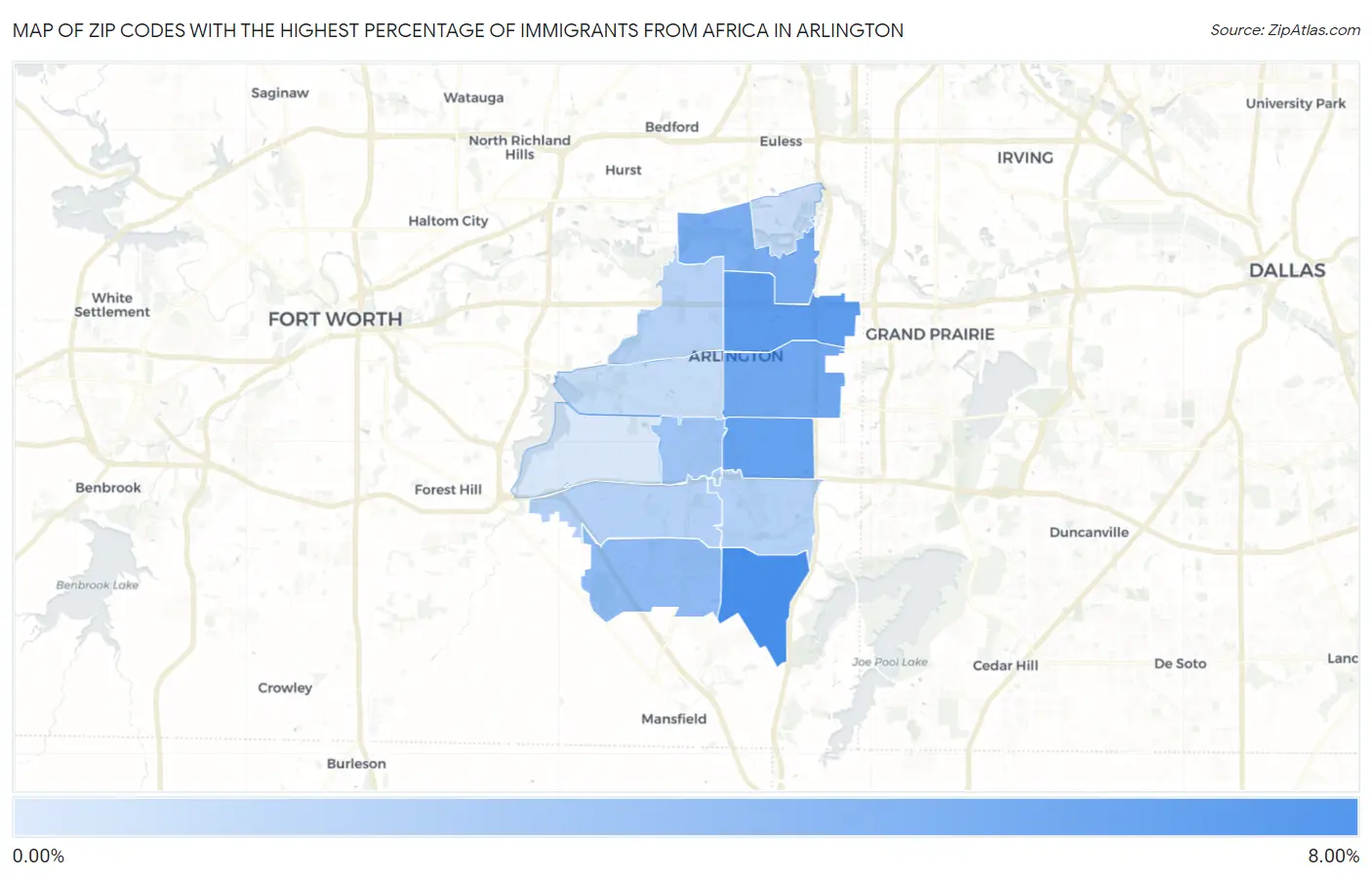 Zip Codes with the Highest Percentage of Immigrants from Africa in Arlington Map