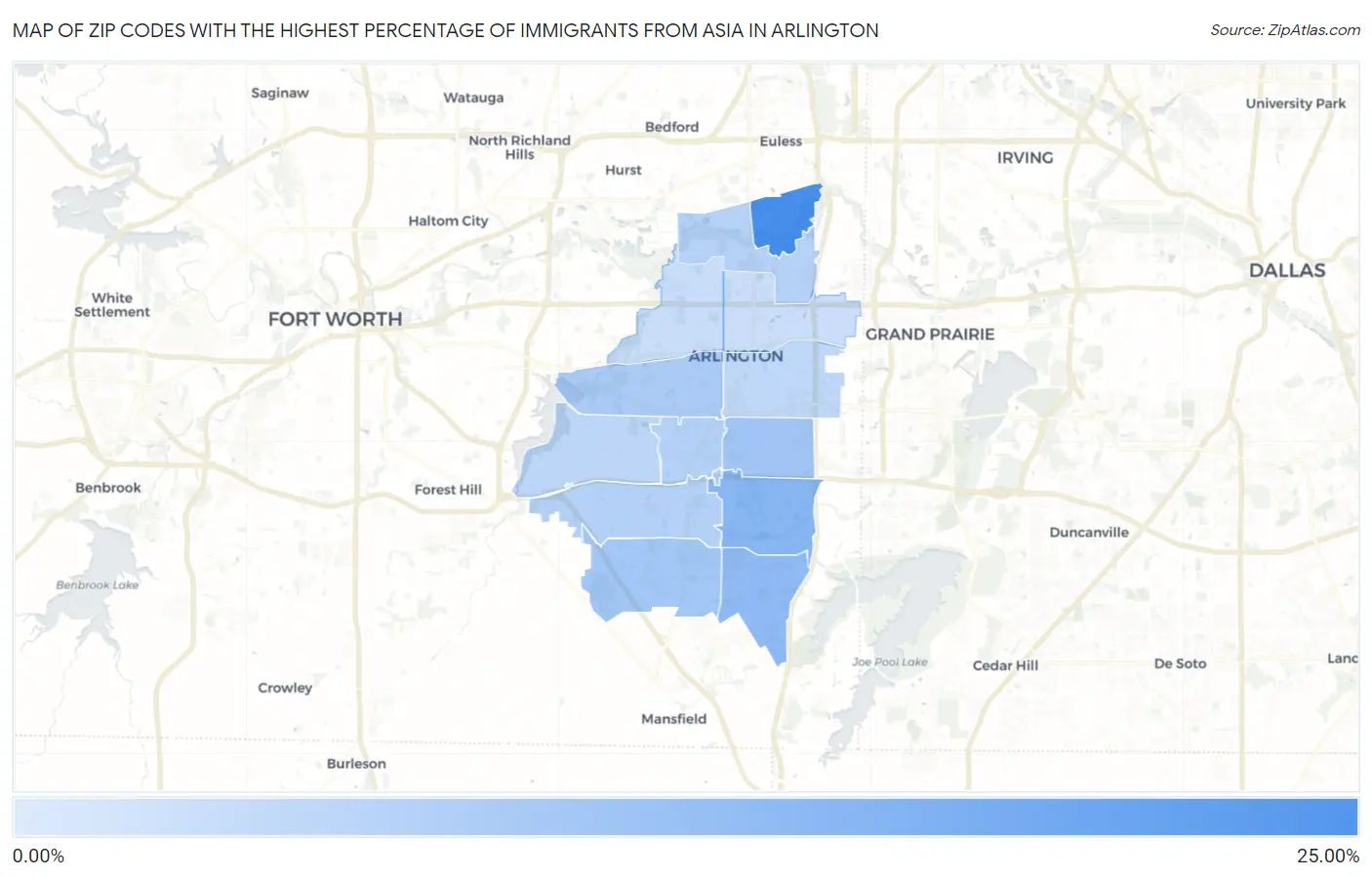 Zip Codes with the Highest Percentage of Immigrants from Asia in Arlington Map