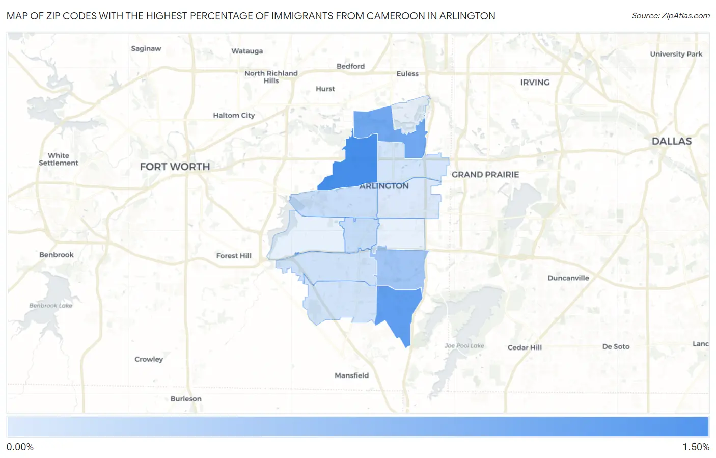 Zip Codes with the Highest Percentage of Immigrants from Cameroon in Arlington Map