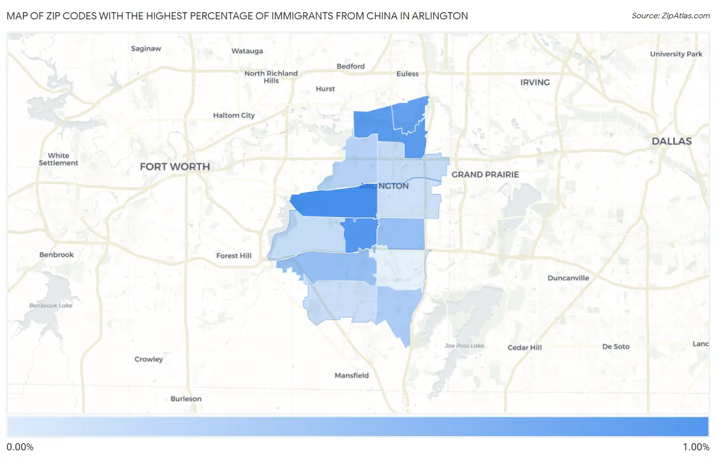 Zip Codes with the Highest Percentage of Immigrants from China in Arlington Map