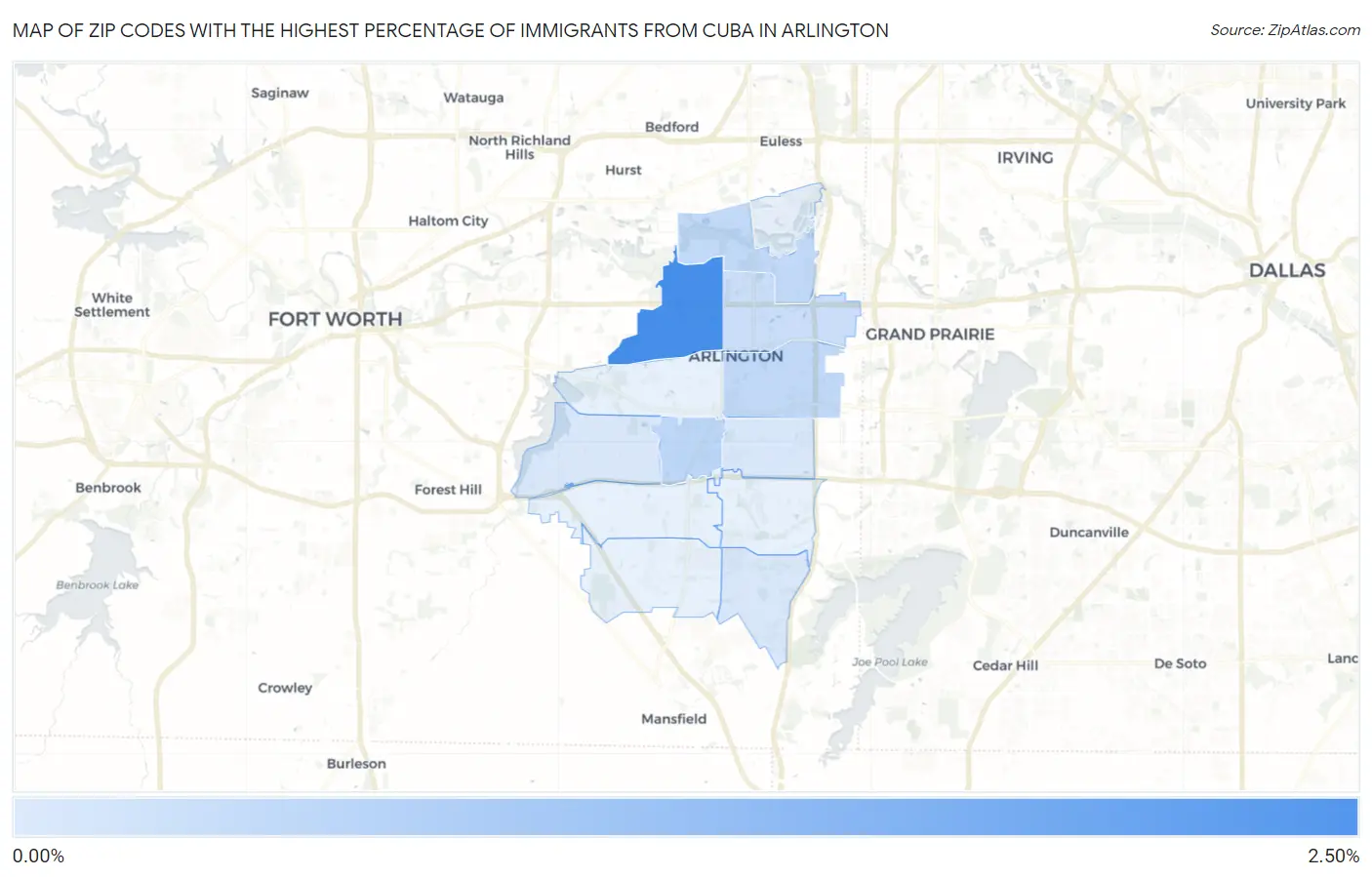 Zip Codes with the Highest Percentage of Immigrants from Cuba in Arlington Map