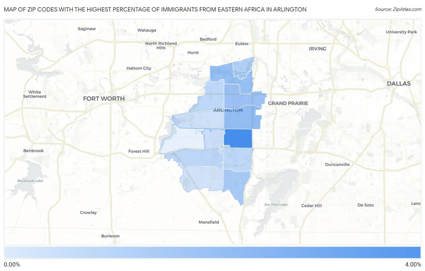 Zip Codes with the Highest Percentage of Immigrants from Eastern Africa in Arlington Map