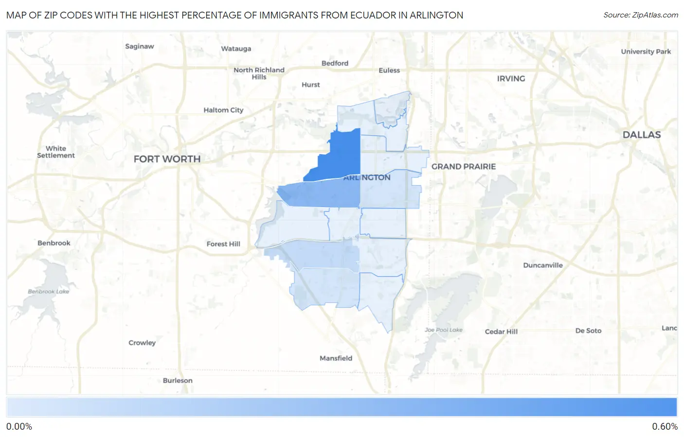 Zip Codes with the Highest Percentage of Immigrants from Ecuador in Arlington Map