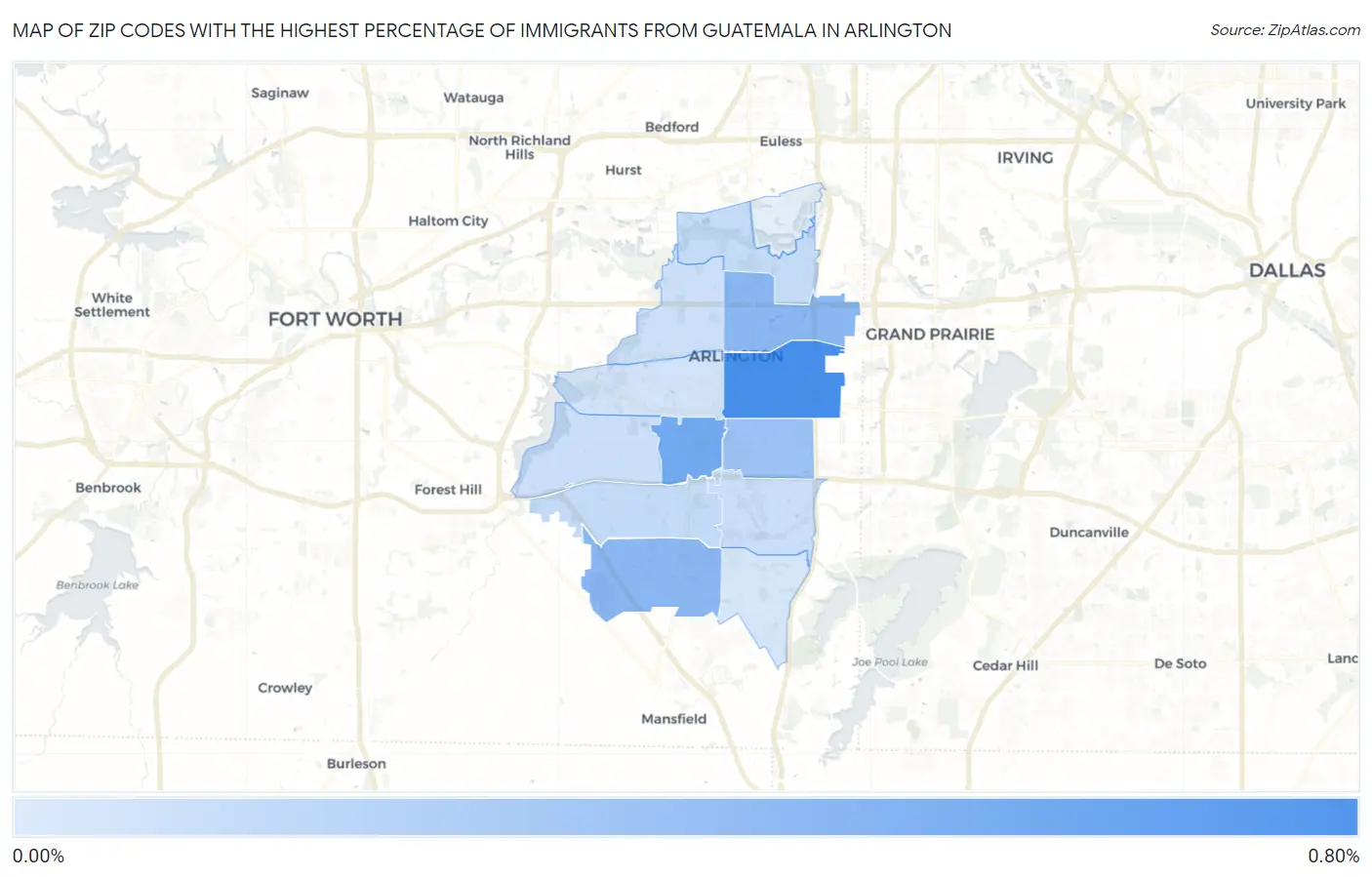 Zip Codes with the Highest Percentage of Immigrants from Guatemala in Arlington Map