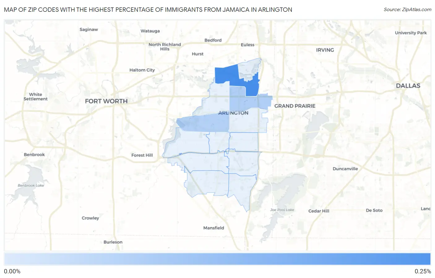 Zip Codes with the Highest Percentage of Immigrants from Jamaica in Arlington Map