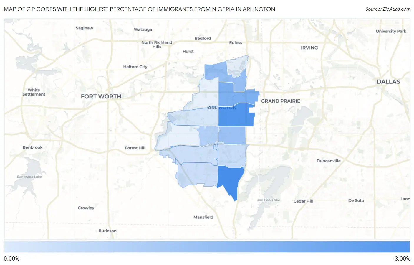 Zip Codes with the Highest Percentage of Immigrants from Nigeria in Arlington Map