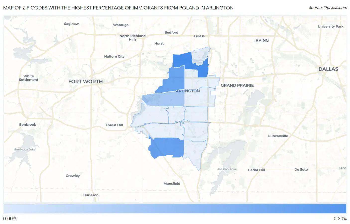 Zip Codes with the Highest Percentage of Immigrants from Poland in Arlington Map