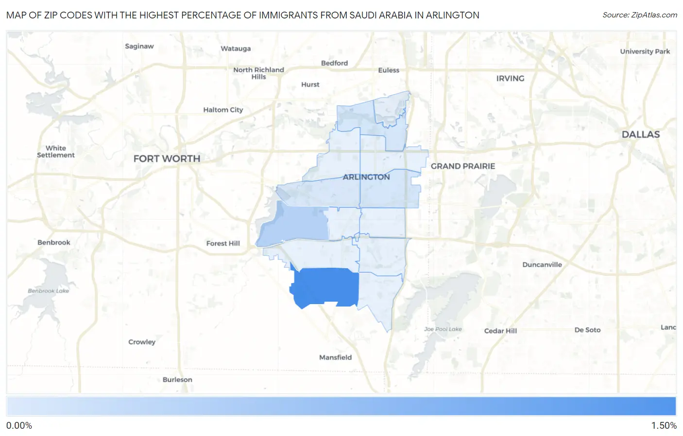 Zip Codes with the Highest Percentage of Immigrants from Saudi Arabia in Arlington Map