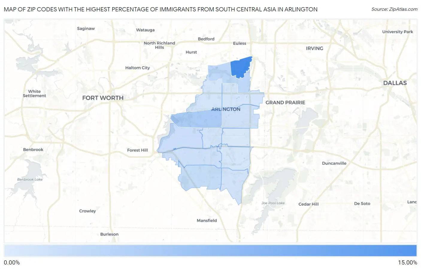 Zip Codes with the Highest Percentage of Immigrants from South Central Asia in Arlington Map