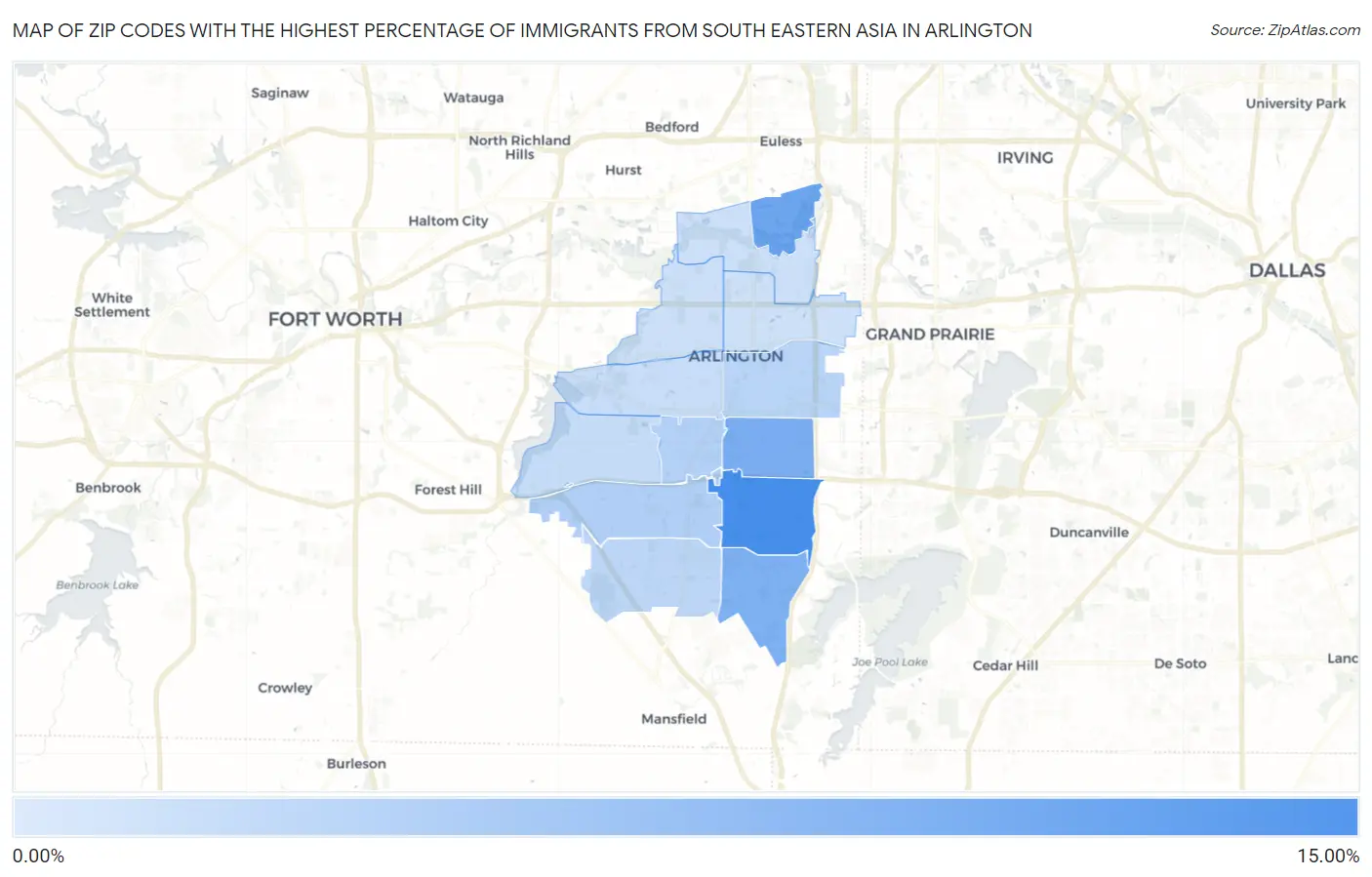 Zip Codes with the Highest Percentage of Immigrants from South Eastern Asia in Arlington Map