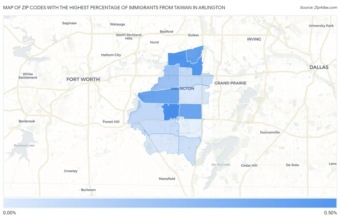 Zip Codes with the Highest Percentage of Immigrants from Taiwan in Arlington Map