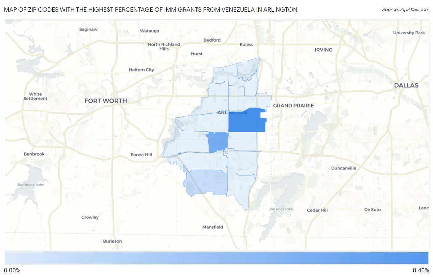 Zip Codes with the Highest Percentage of Immigrants from Venezuela in Arlington Map