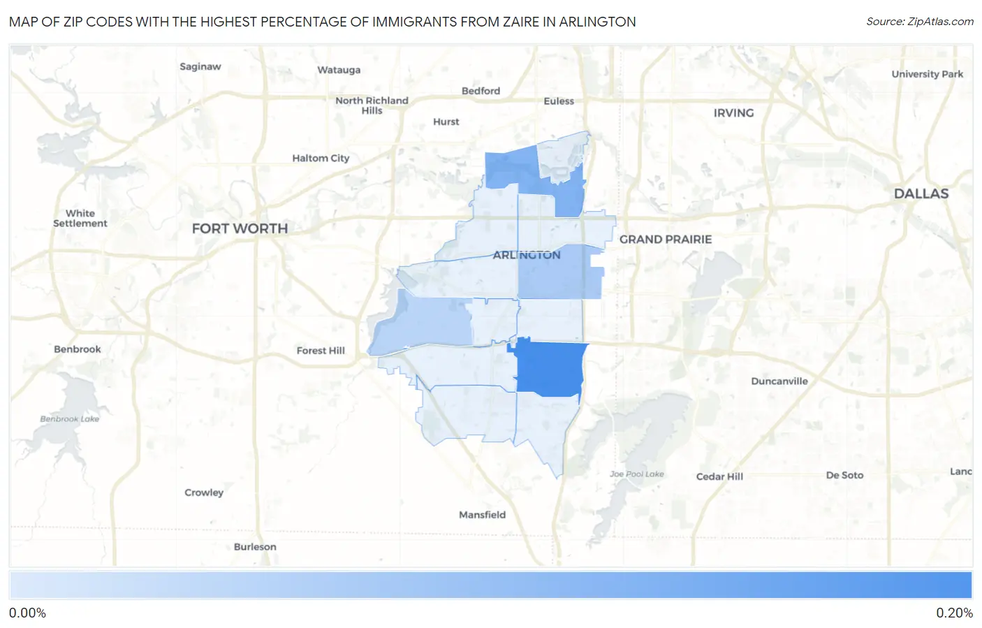 Zip Codes with the Highest Percentage of Immigrants from Zaire in Arlington Map