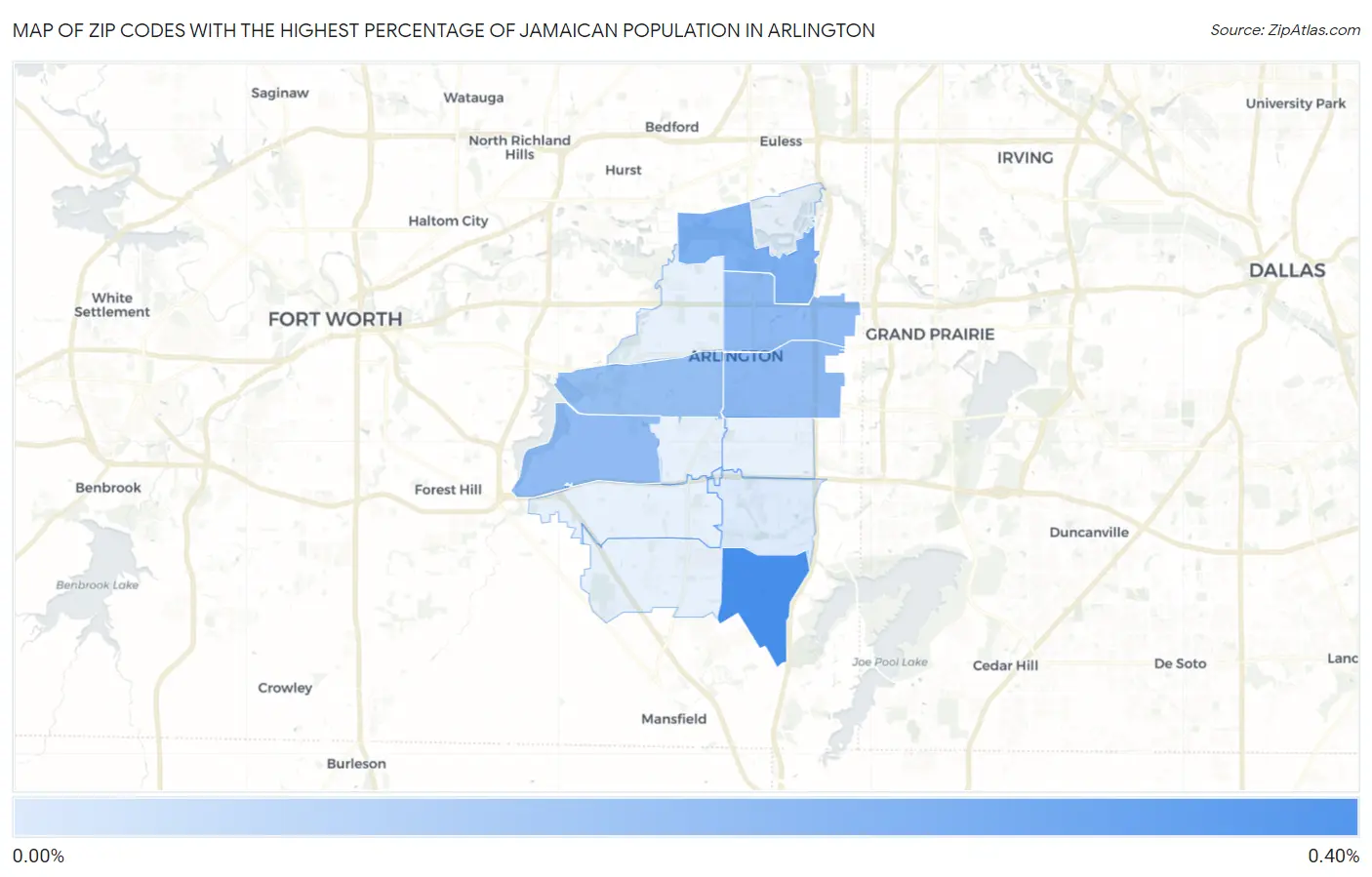 Zip Codes with the Highest Percentage of Jamaican Population in Arlington Map