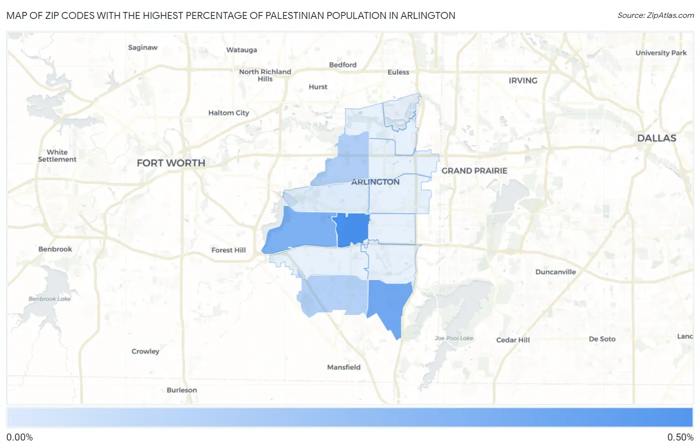 Zip Codes with the Highest Percentage of Palestinian Population in Arlington Map