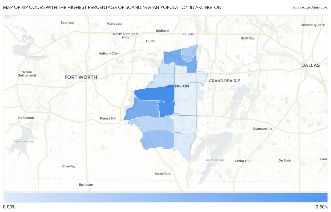 Zip Codes with the Highest Percentage of Scandinavian Population in Arlington Map