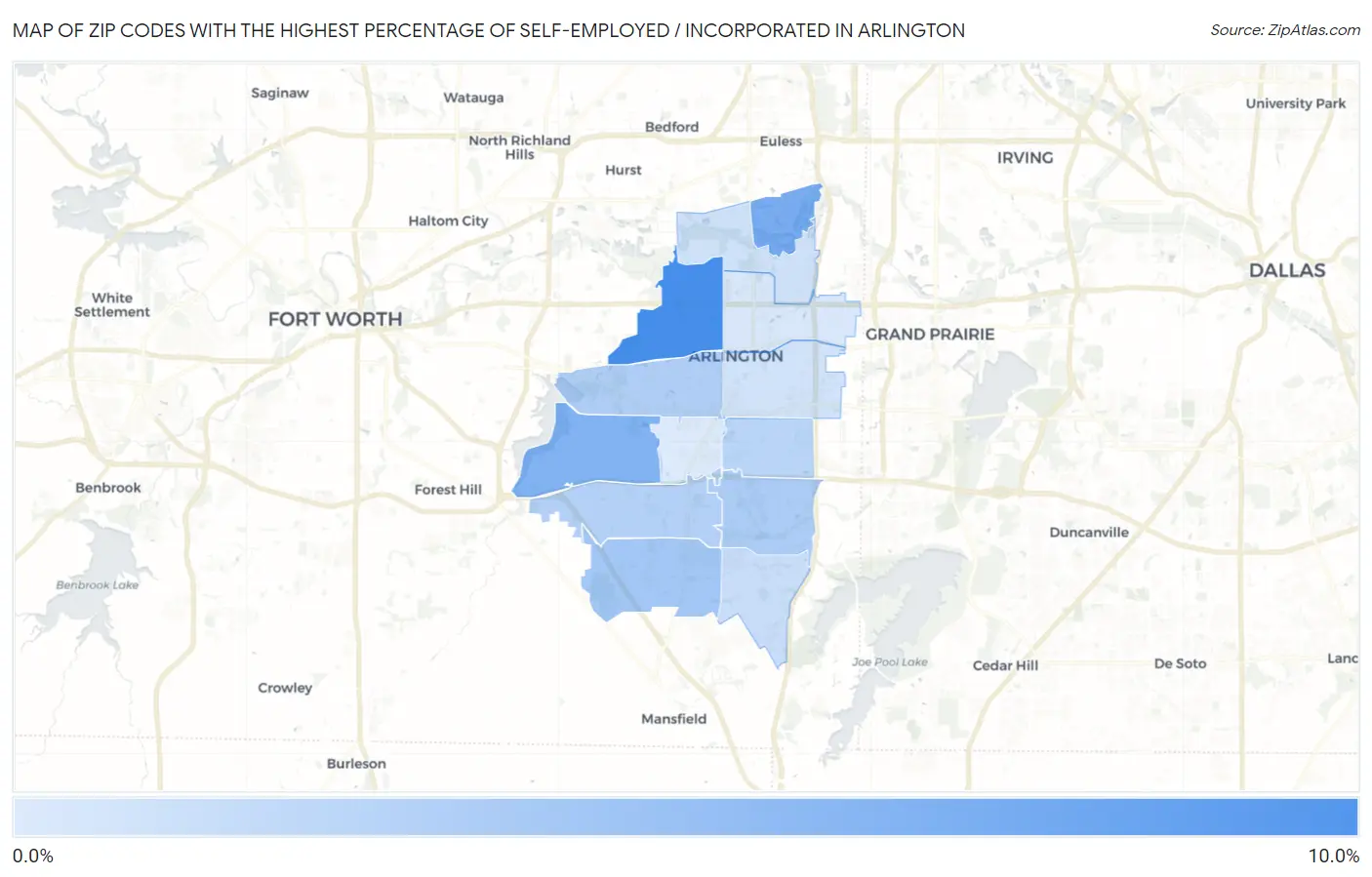Zip Codes with the Highest Percentage of Self-Employed / Incorporated in Arlington Map