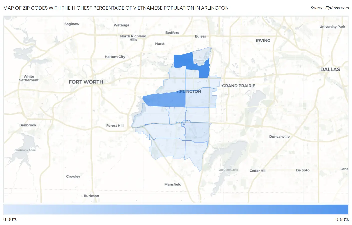 Zip Codes with the Highest Percentage of Vietnamese Population in Arlington Map