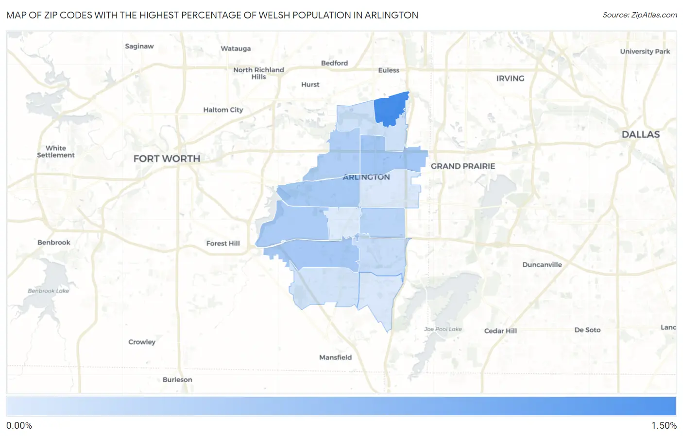 Zip Codes with the Highest Percentage of Welsh Population in Arlington Map