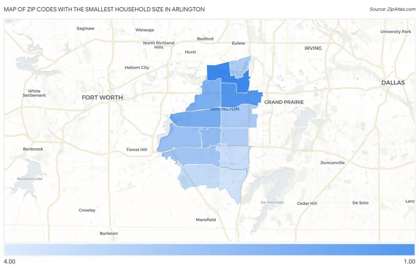 Zip Codes with the Smallest Household Size in Arlington Map