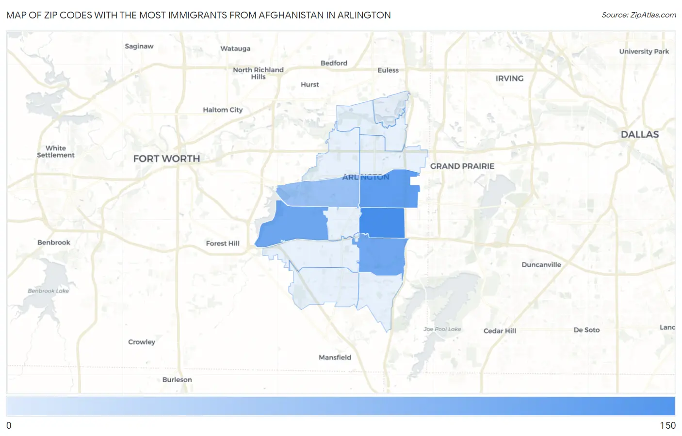 Zip Codes with the Most Immigrants from Afghanistan in Arlington Map