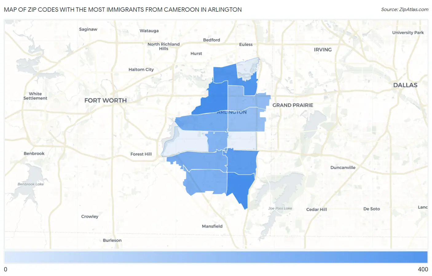 Zip Codes with the Most Immigrants from Cameroon in Arlington Map
