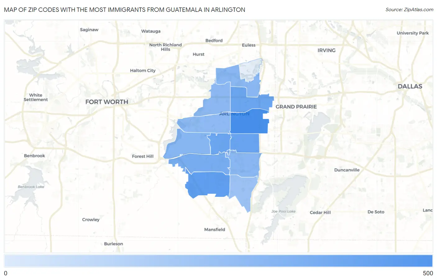 Zip Codes with the Most Immigrants from Guatemala in Arlington Map