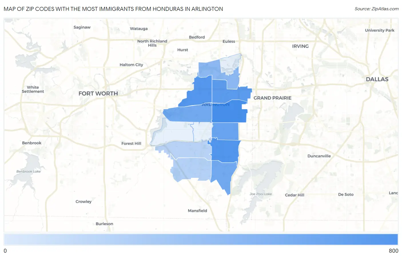 Zip Codes with the Most Immigrants from Honduras in Arlington Map