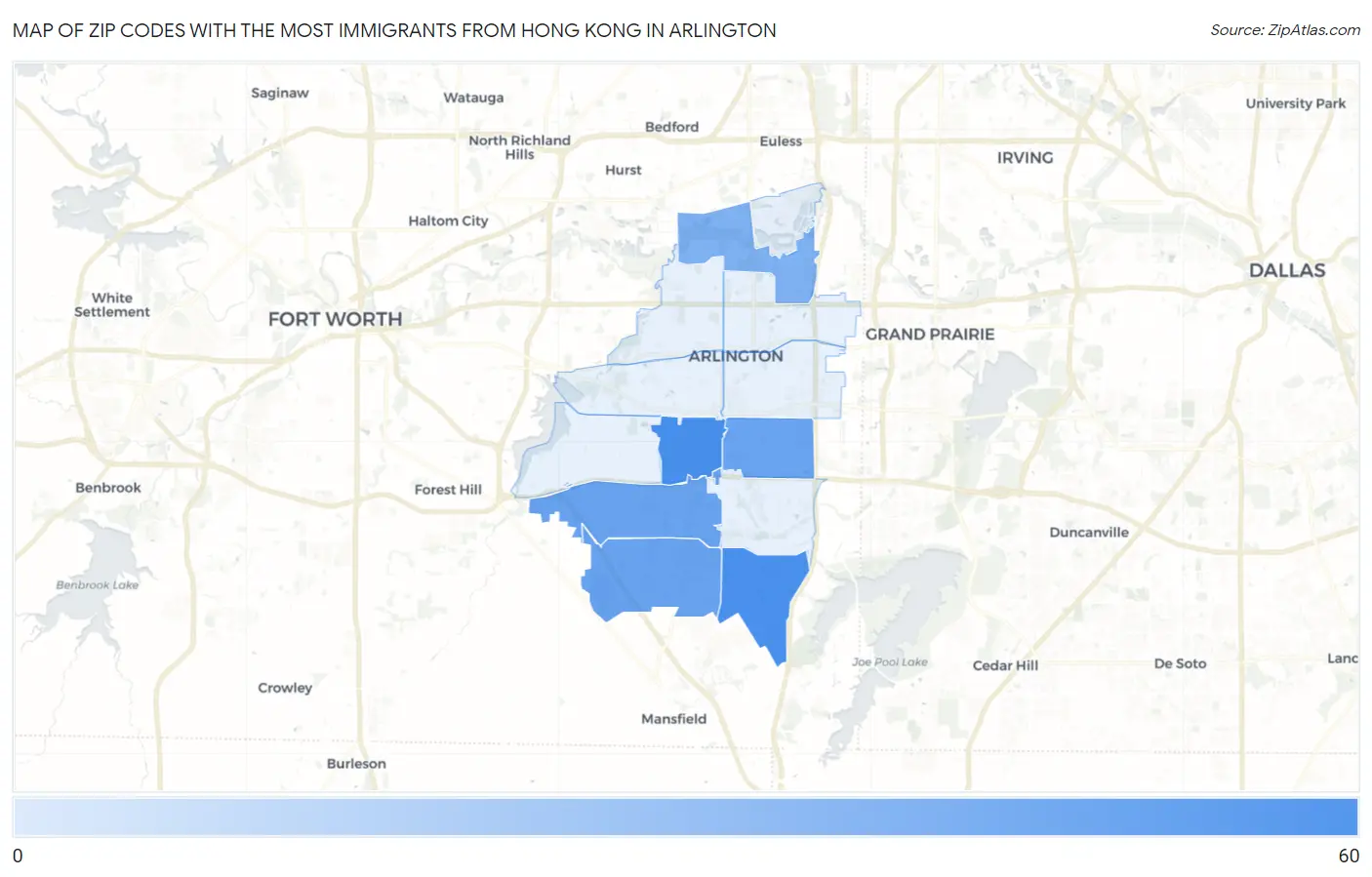 Zip Codes with the Most Immigrants from Hong Kong in Arlington Map