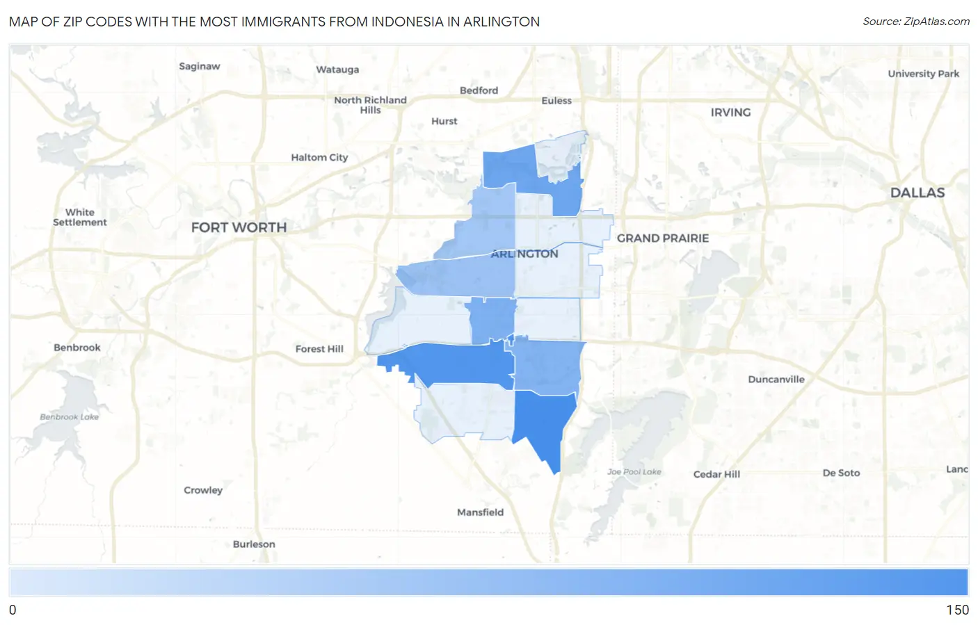 Zip Codes with the Most Immigrants from Indonesia in Arlington Map