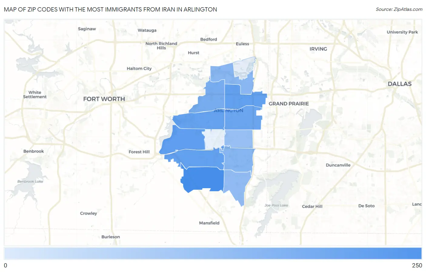 Zip Codes with the Most Immigrants from Iran in Arlington Map