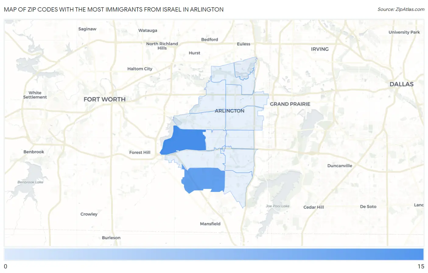 Zip Codes with the Most Immigrants from Israel in Arlington Map
