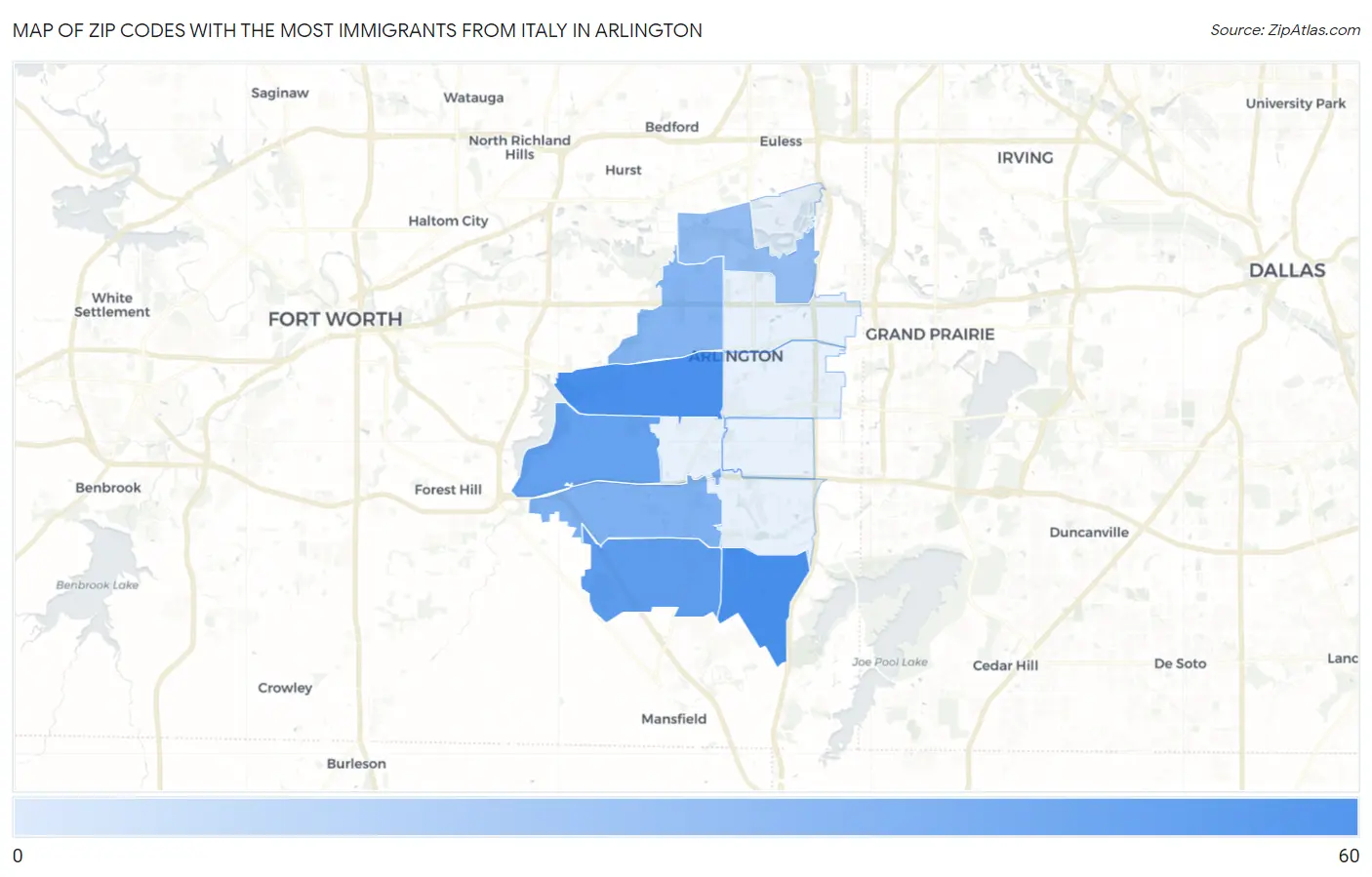 Zip Codes with the Most Immigrants from Italy in Arlington Map