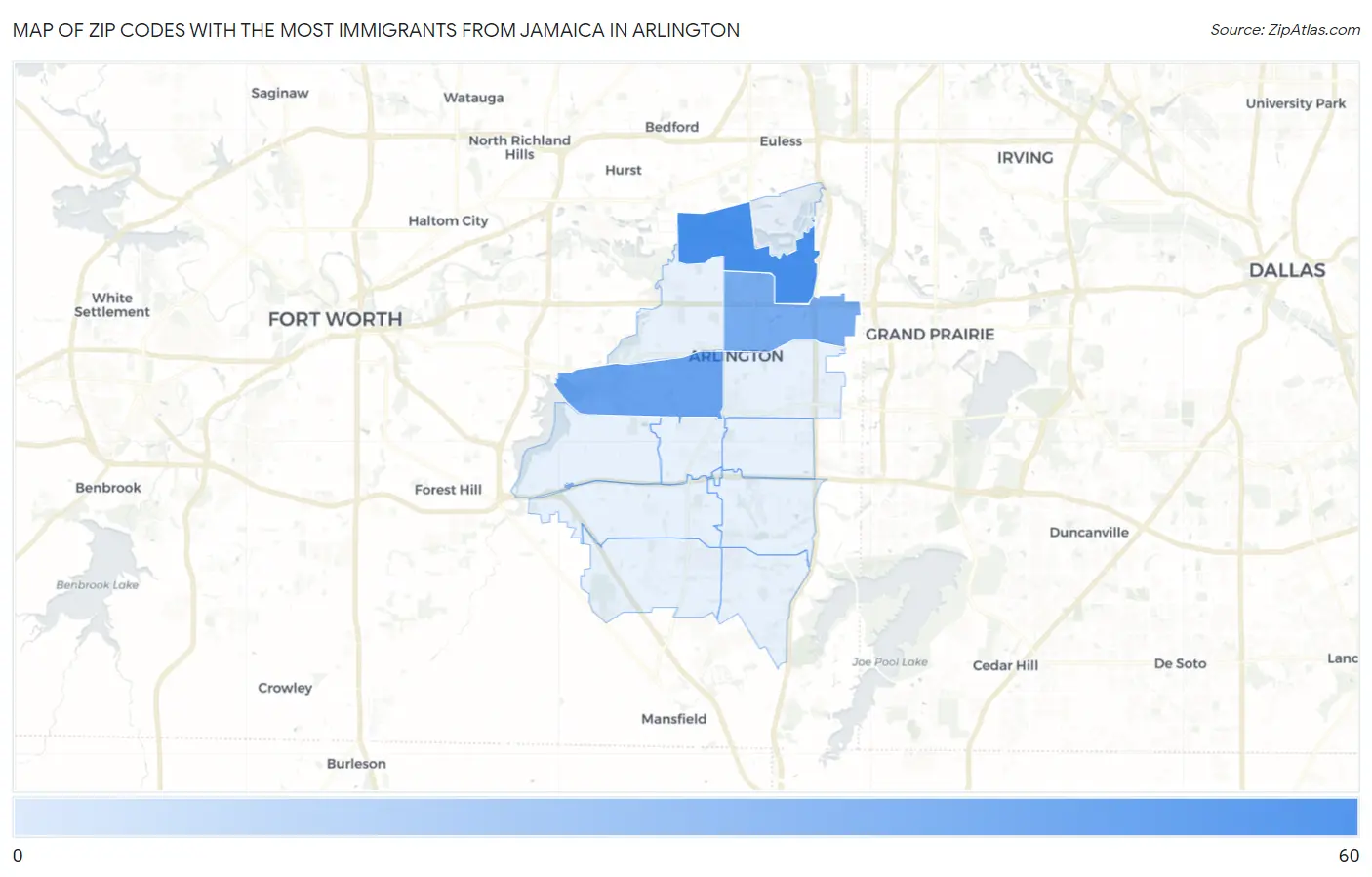 Zip Codes with the Most Immigrants from Jamaica in Arlington Map