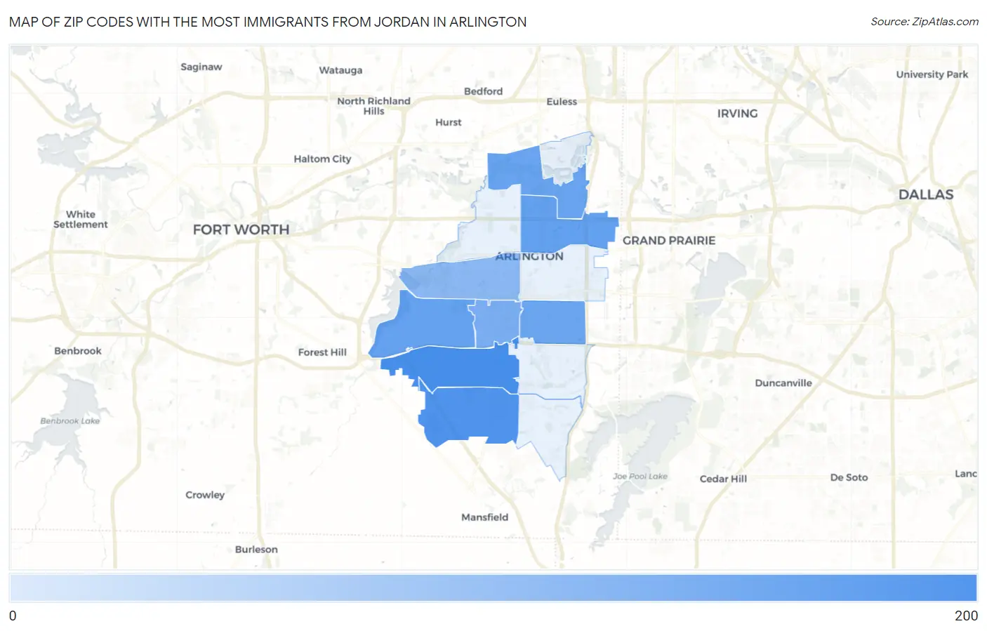 Zip Codes with the Most Immigrants from Jordan in Arlington Map