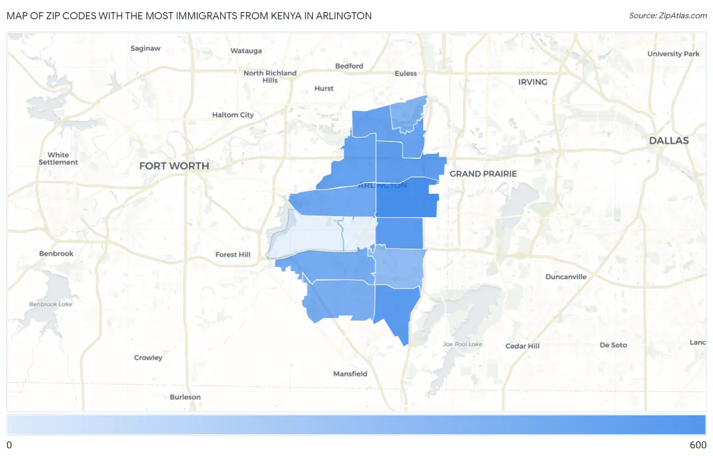 Zip Codes with the Most Immigrants from Kenya in Arlington Map