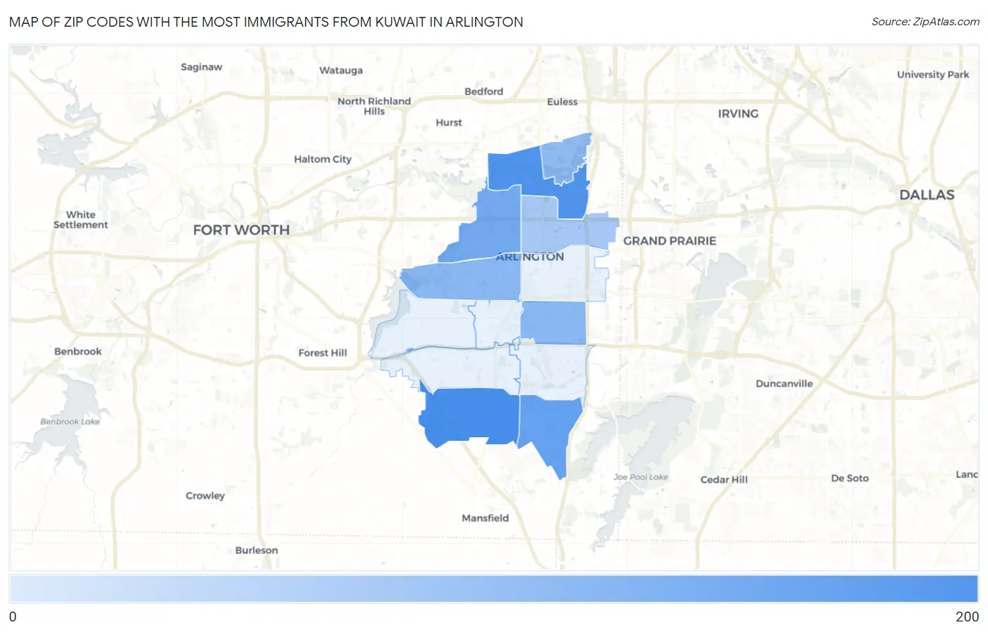 Zip Codes with the Most Immigrants from Kuwait in Arlington Map