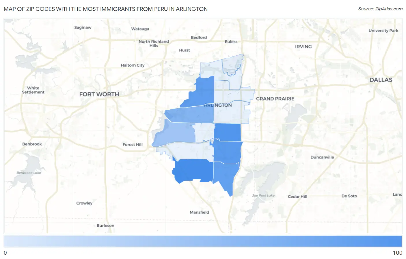 Zip Codes with the Most Immigrants from Peru in Arlington Map