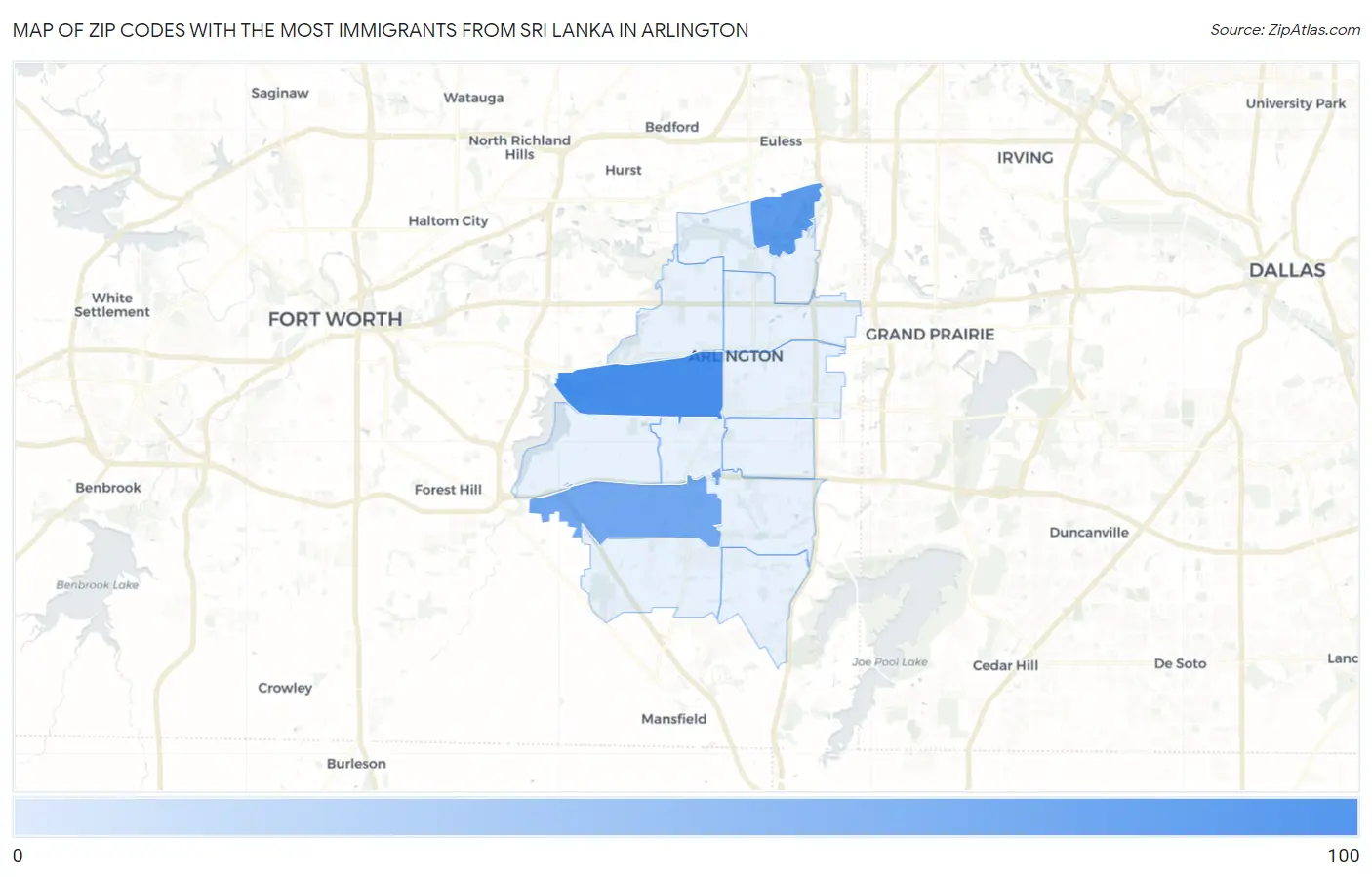 Zip Codes with the Most Immigrants from Sri Lanka in Arlington Map