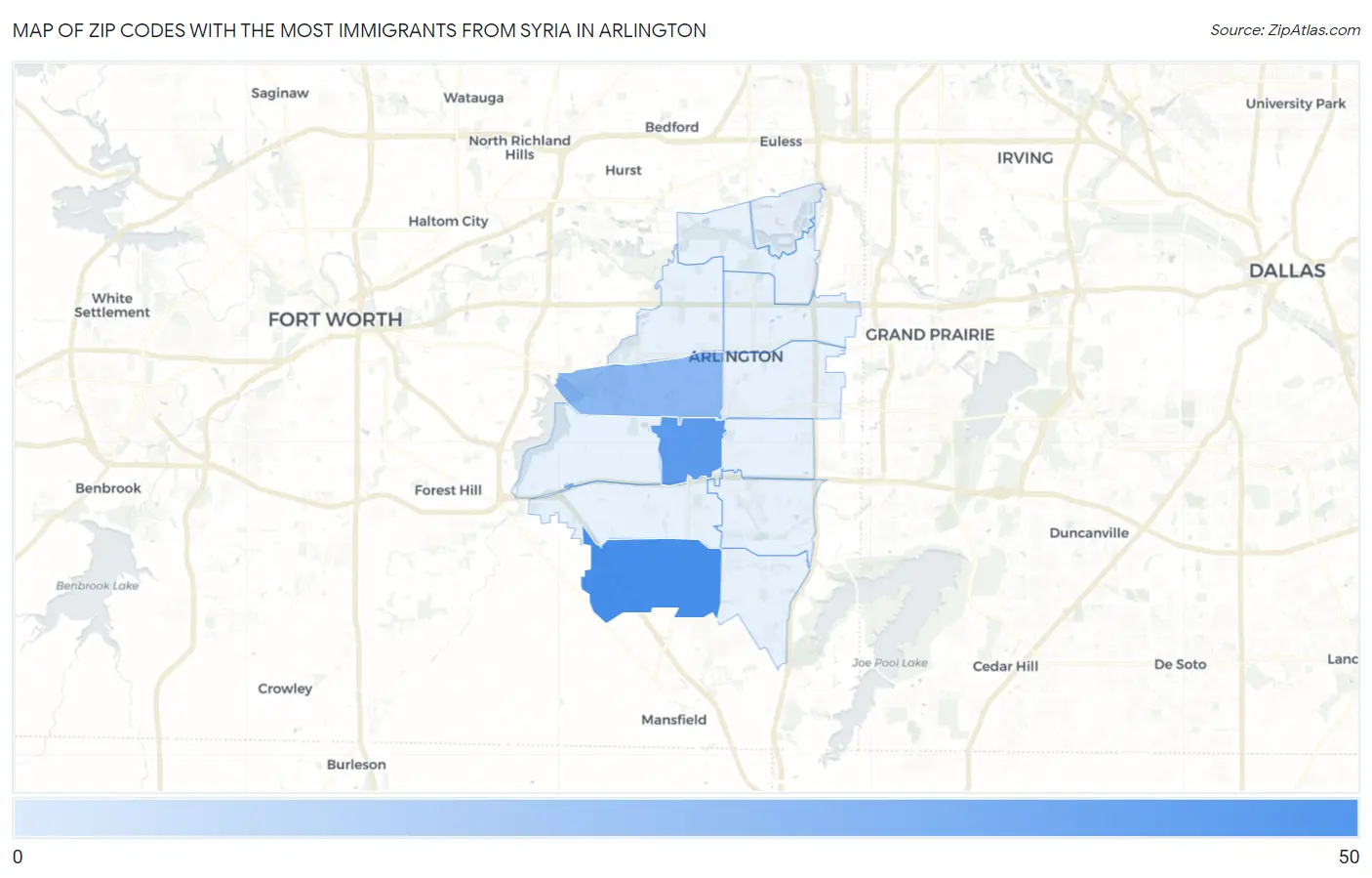 Zip Codes with the Most Immigrants from Syria in Arlington Map