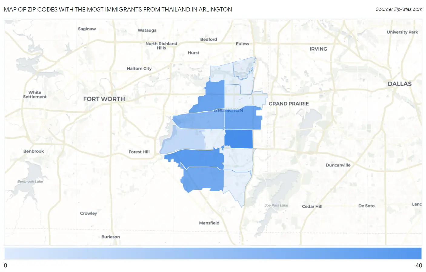 Zip Codes with the Most Immigrants from Thailand in Arlington Map