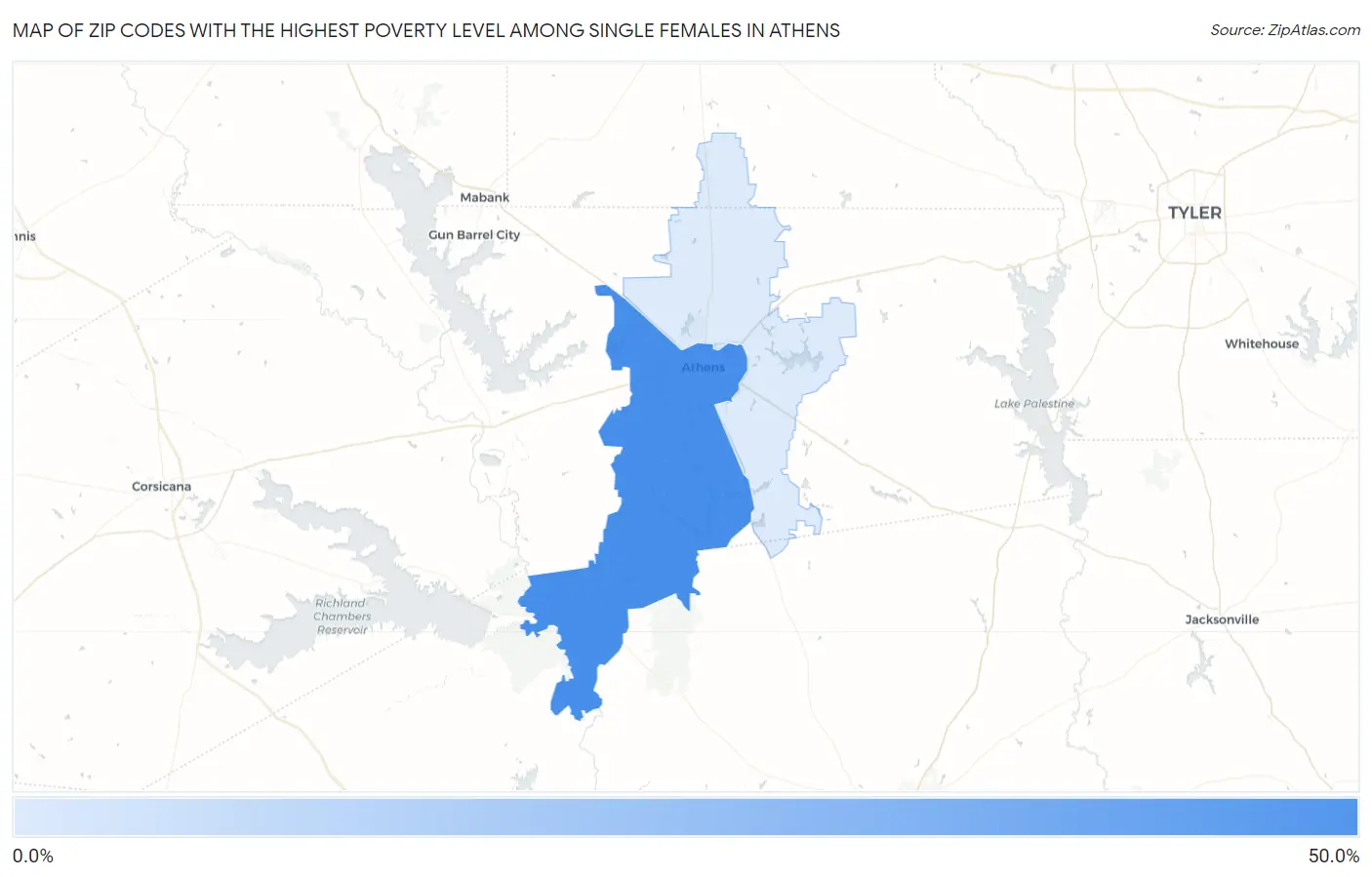 Zip Codes with the Highest Poverty Level Among Single Females in Athens Map