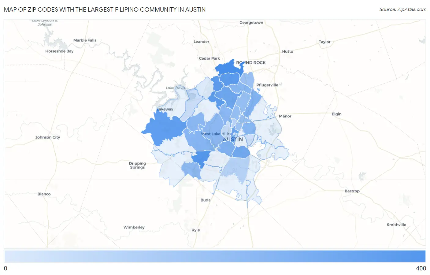 Zip Codes with the Largest Filipino Community in Austin Map